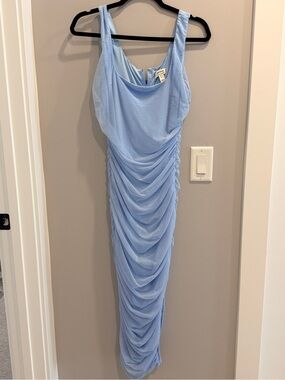 privy Sky Blue Ruched Midi Dress